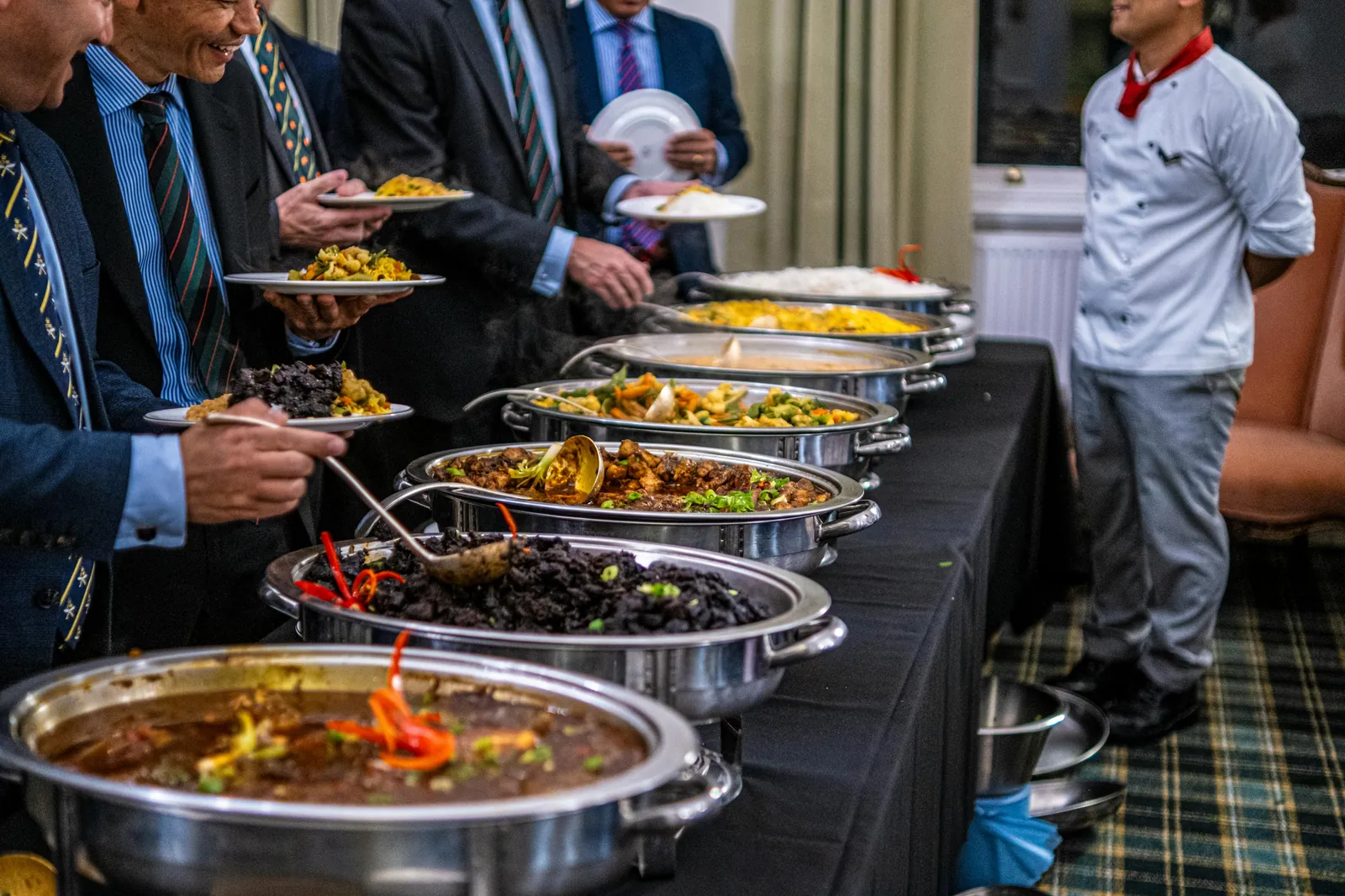Corporate buffet lunch being served to guests